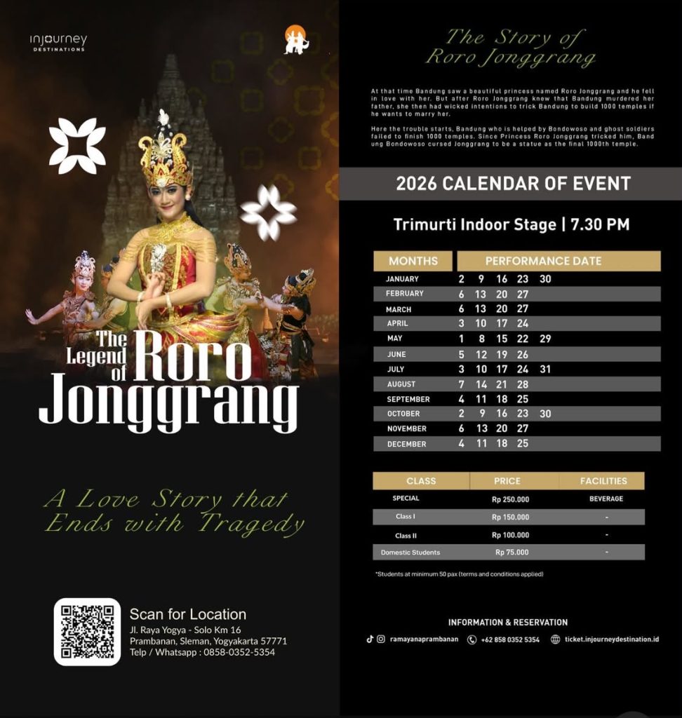 Roro Jonggrang performance schedule 2026 in Prambanan
